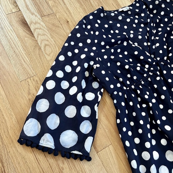 BODEN esmeralda beach kaftan pom pom navy white polka dot size 16 - Picture 5 of 10